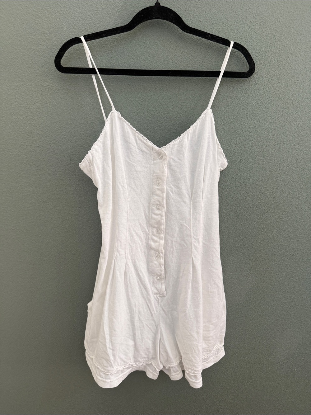 Vintage Contempo Bubble Romper Sz M Cinch Lace Detail Pockets